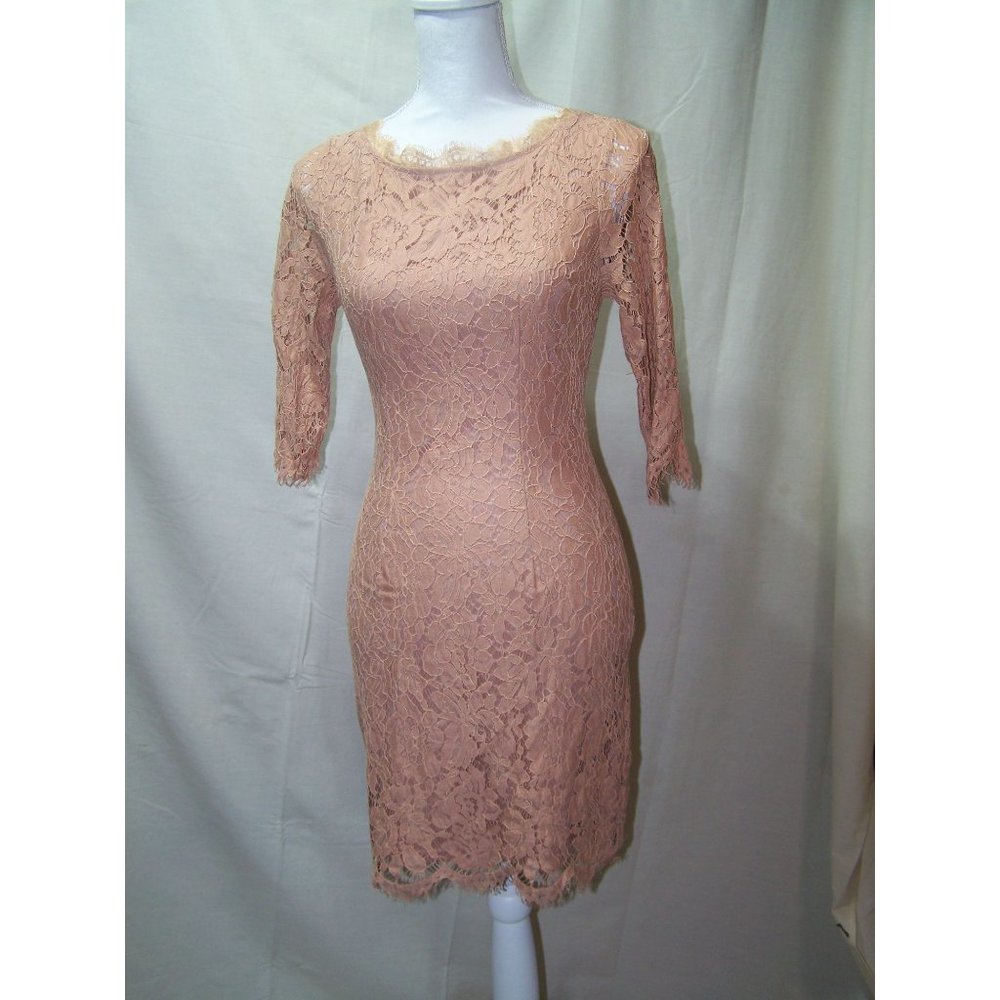 Soieblu Lace Dress Peach Small Sheath Sheer Sleeves